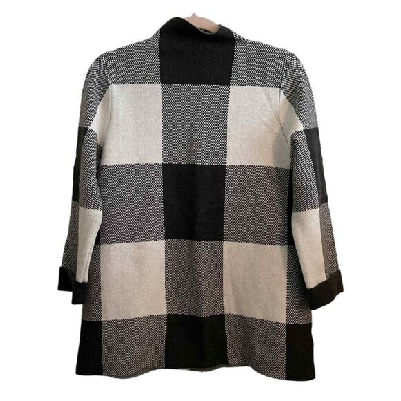 Tahari Women Medium Sweater Mock Neck Plaid Gray Cream Viscose Poly Nylon - Picture 1 of 6